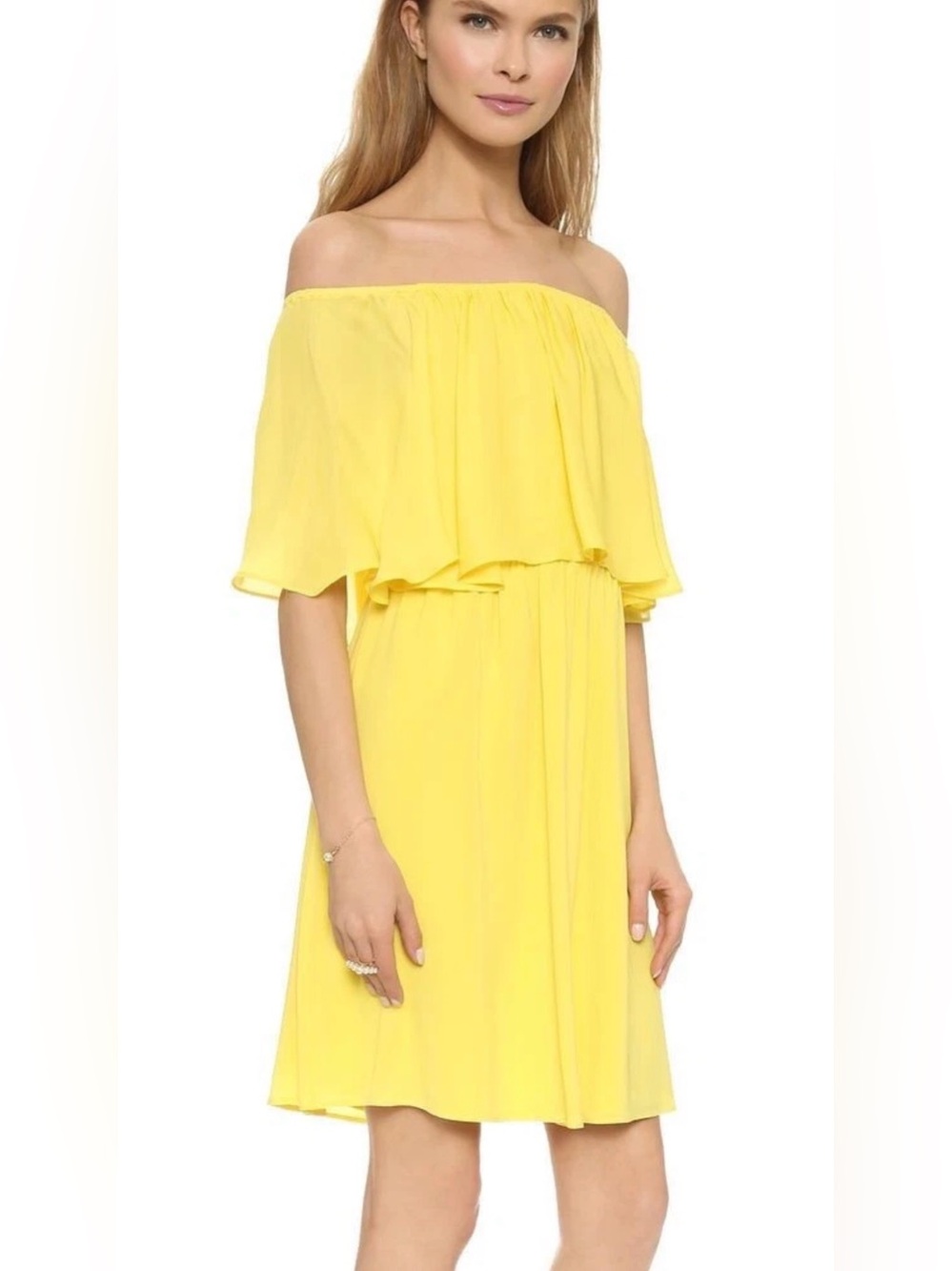Alice + Olivia Shari Yellow Silk Off Shoulder Flounce Mini Dress Size XS